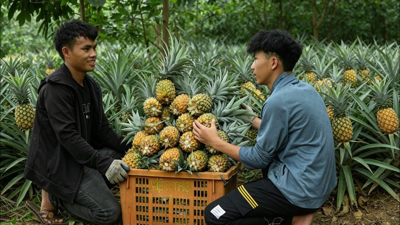 A bumper pineapple harvest: Pao and Duc are overjoyed with this new source of income