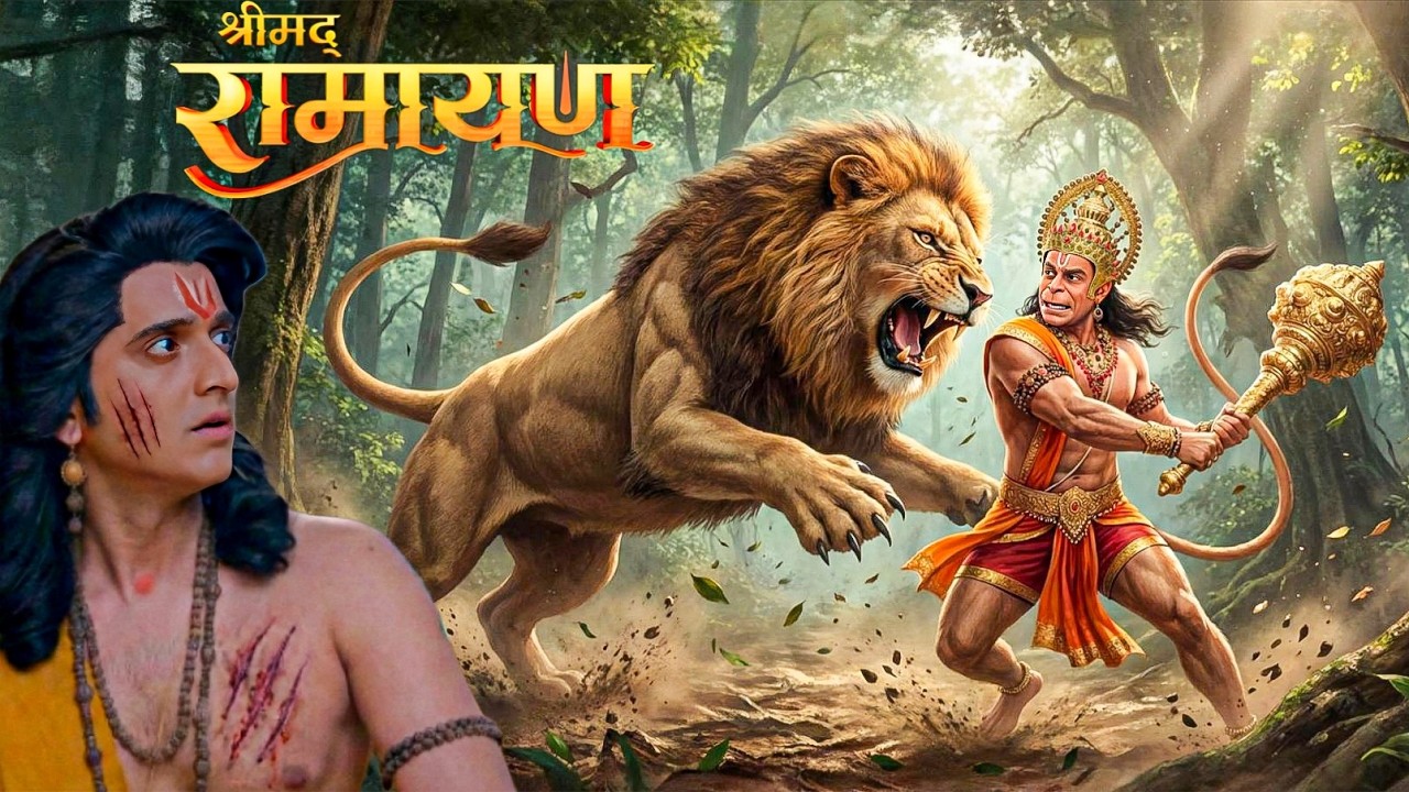 शेर ने किया श्रीराम पर जानलेवा हमला तभी हनुमान ने बचाई जान || Shrimad Ramayan