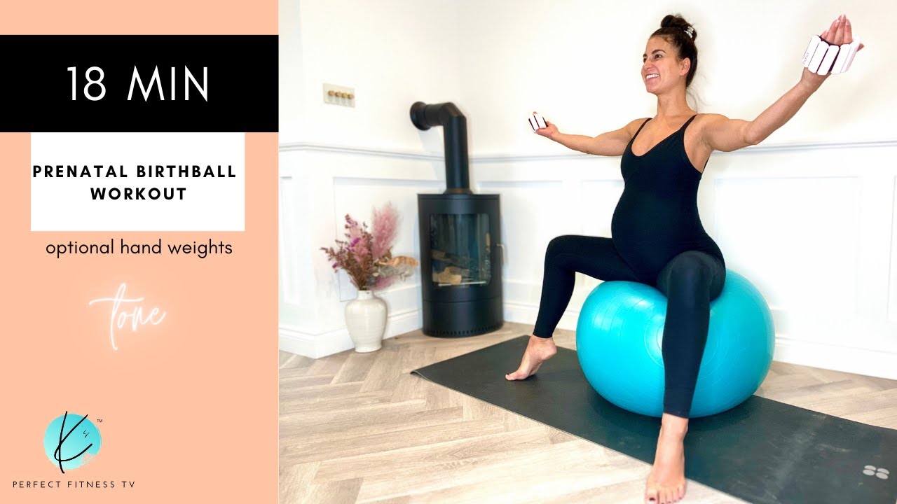 18 Min Prenatal Birth Ball Workout | Optional Hand Weights | All Trimesters