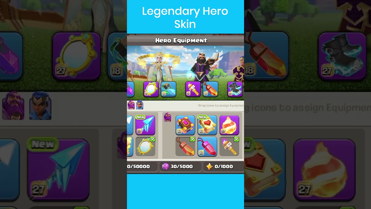 Legendary Skin of All Hero's. All Equipment Max.  #coc