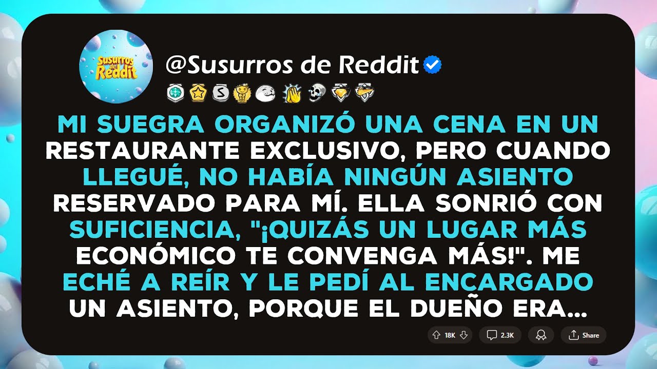 Mi suegra organizó una cena en un restaurante exclusivo, pero cuando llegué, no había ningún asiento