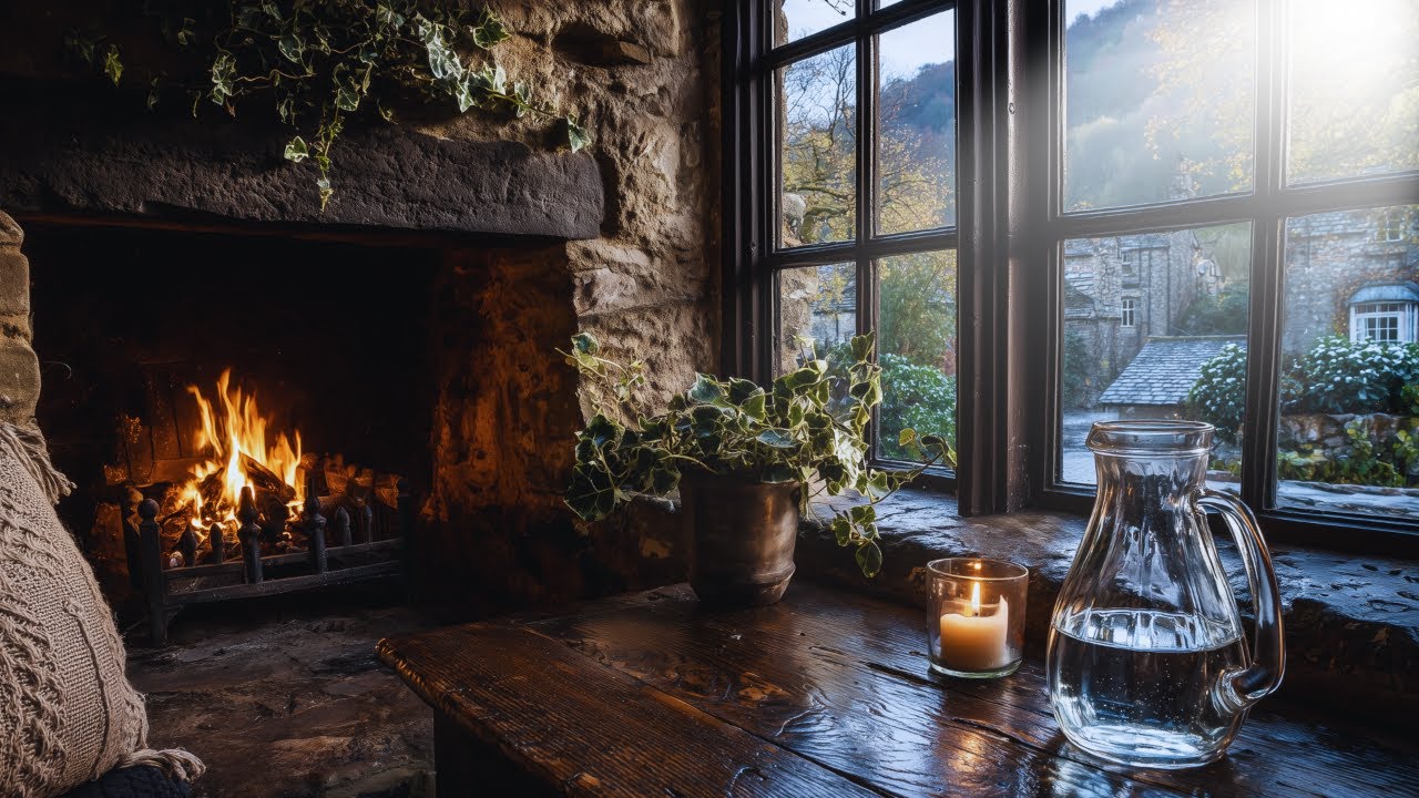 Rustic New Year Cosy Fireplace | Bright Winter Sunshine | Fresh Winters Day Ambience | 1 Hour 4K