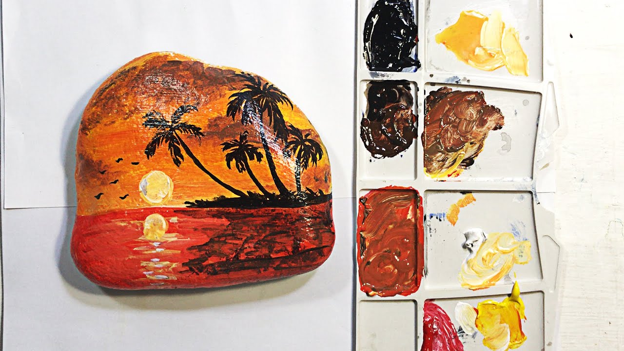 Como Pintar un Paisaje Sobre Piedra - Pintura acrílica - Fácil