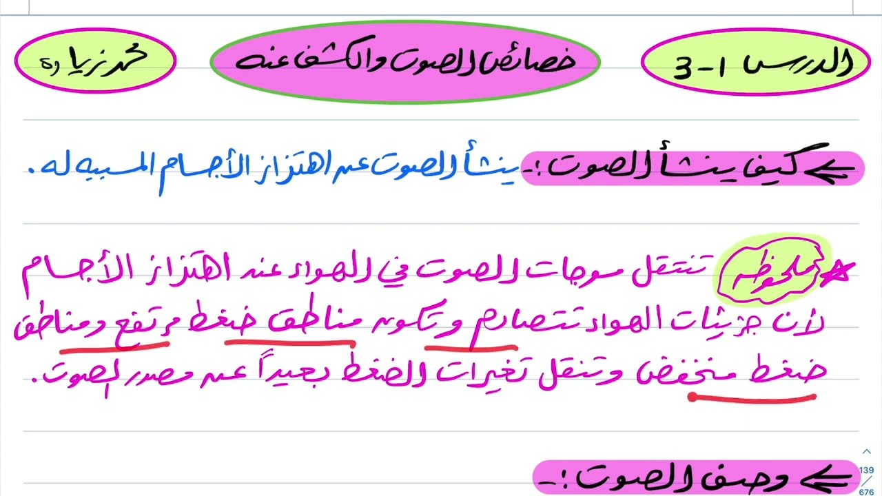 خصائص الصوت والكشف عنه فيزياء ثالث ثانوي 1445