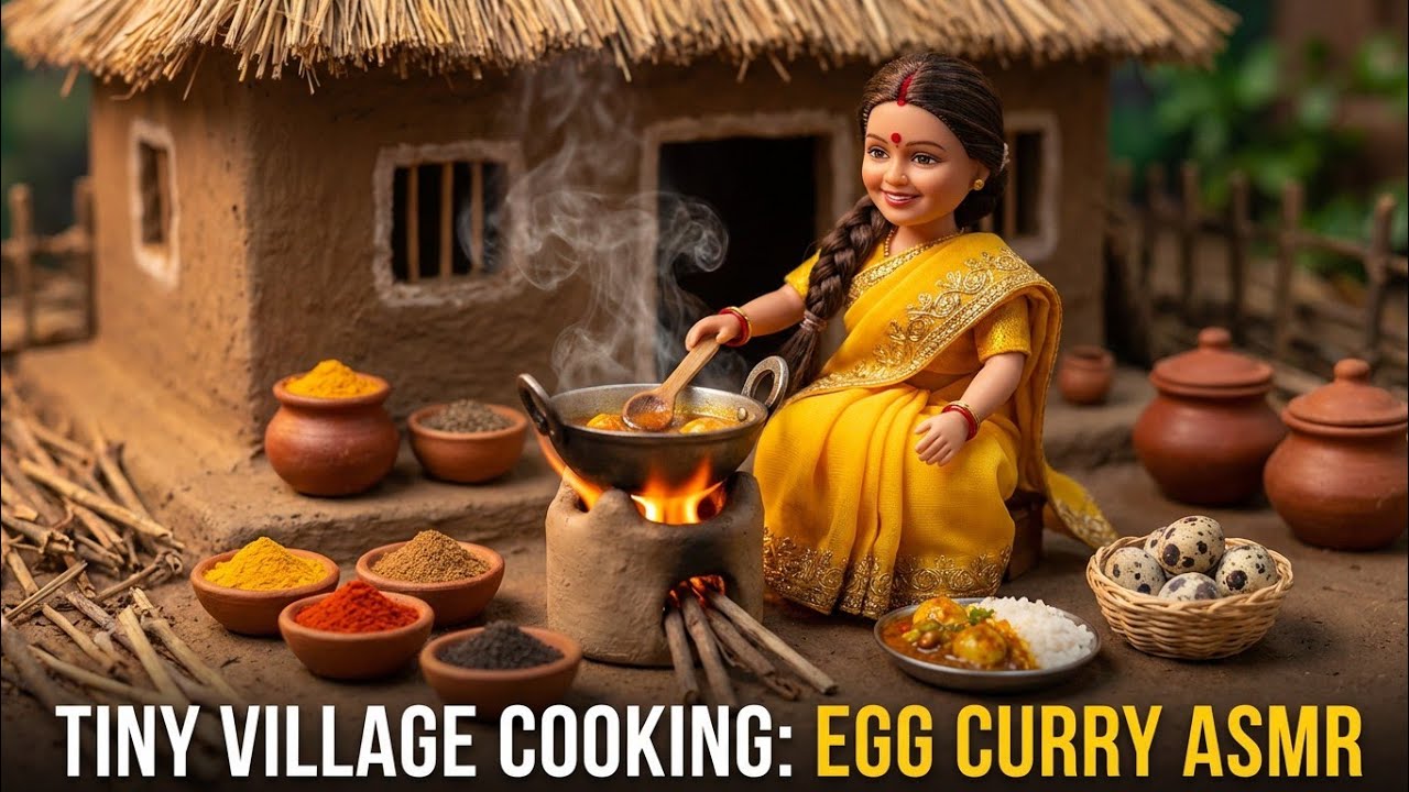 Tiny Doll Cooking Egg Biryani 🍳 | Miniature Village ASMR Cooking