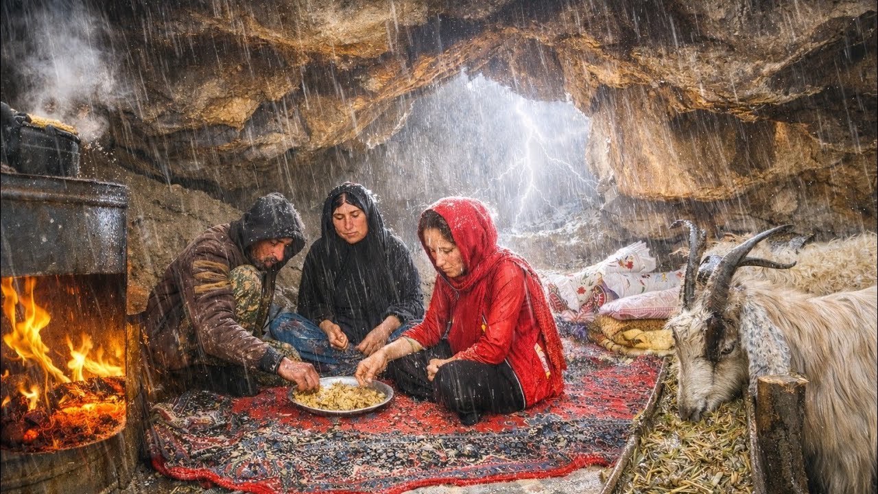 Тяжелый день кочевников под проливным дождем в пещере 🌧 Кормление овец в горах 🐑