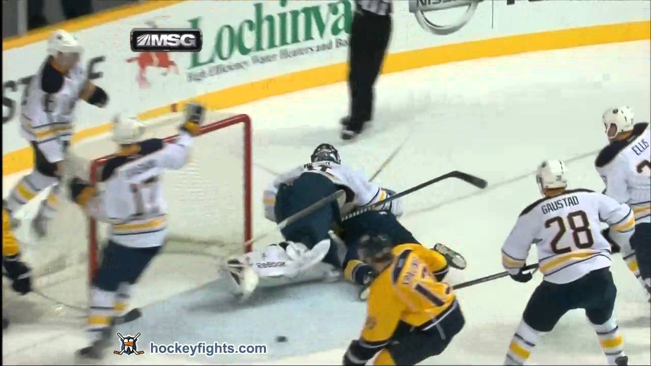 Jordin Tootoo hits Ryan Miller Dec 3, 2011