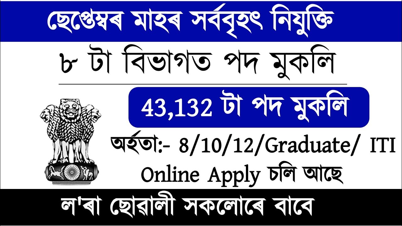 ছেপ্তেম্বৰ মাহৰ সৰ্ববৃহৎ নিযুক্তি | Assam Recruitment 2026 | Job in Assam | Assam Govt Job 2026