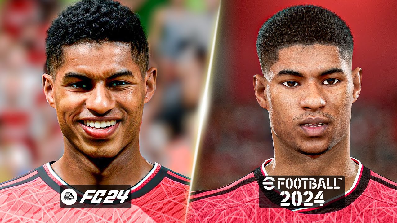 EA FC 24 vs eFootball 2024 - MANCHESTER UNITED Player Faces Comparison (Rashford, Garnacho, Bruno)