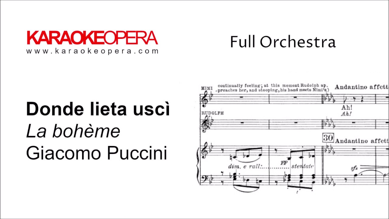 Karaoke Opera: Donde Lieta - La Bohème (Puccini) Orchestra only version with printed music
