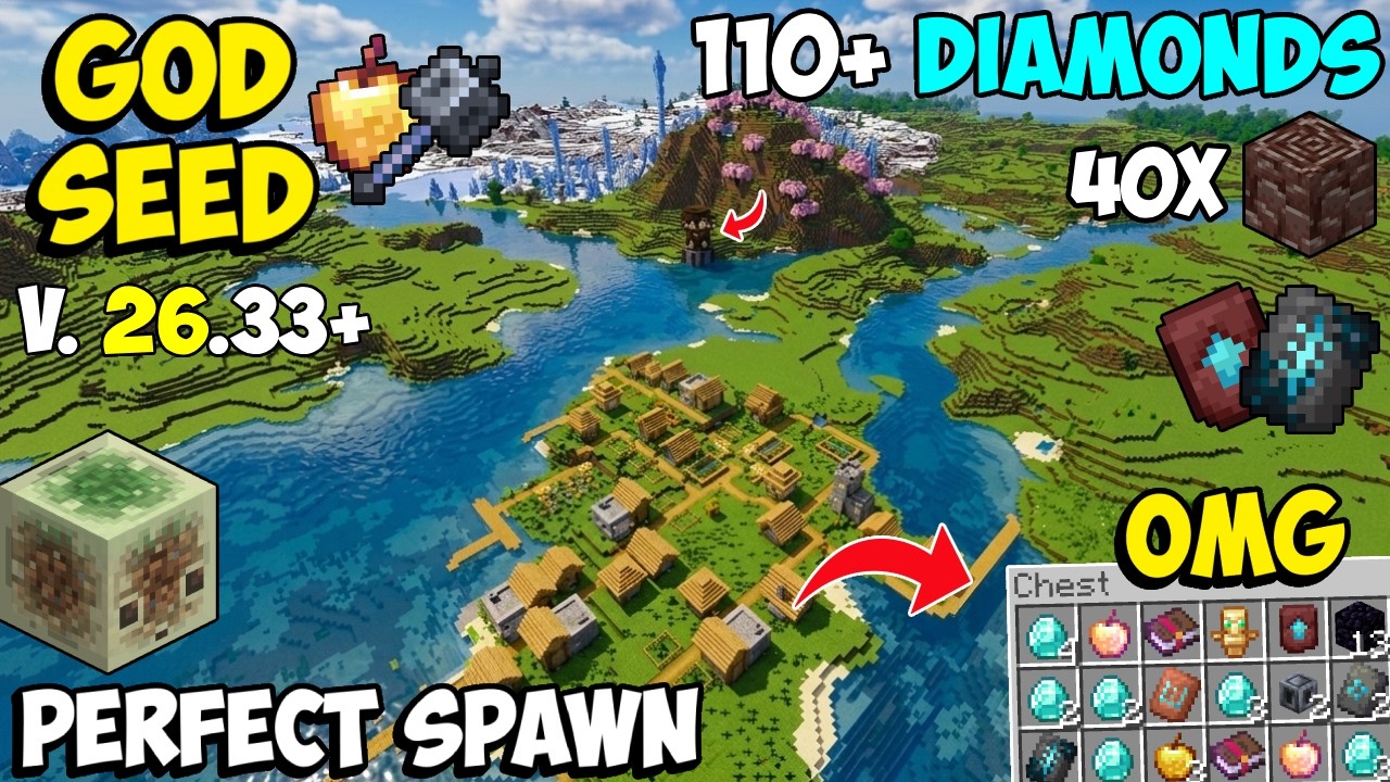 🔥Ultimate [God Seed] For Minecraft 26.33+ Bedrock & PE | Five Blacksmith Village Seed |Survival Seed