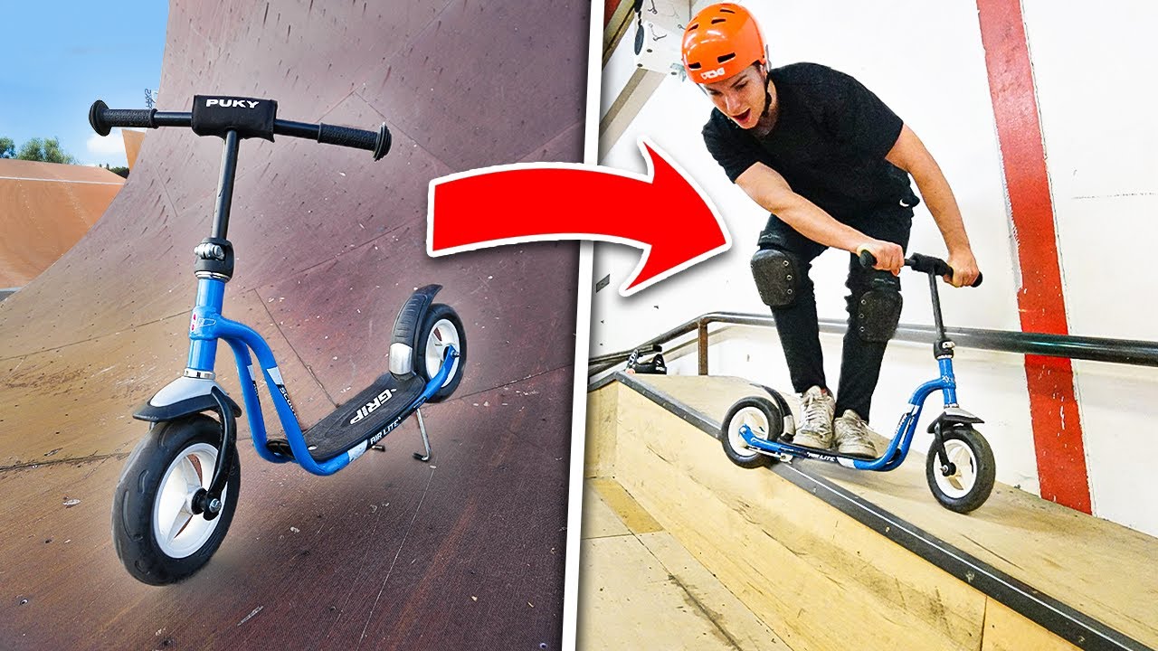 Mit einem KINDER ROLLER im SKATEPARK fahren!