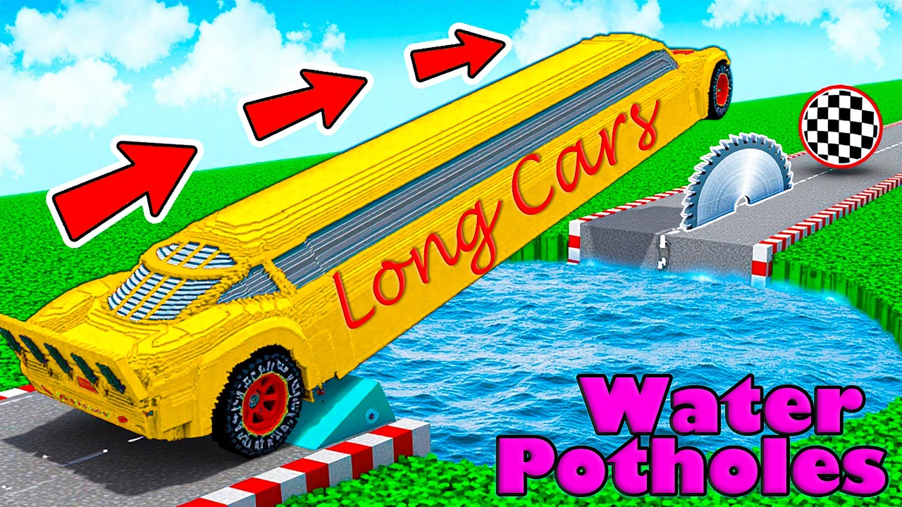 LONG CARS vs WATER POTHOLES #2 in Teardown