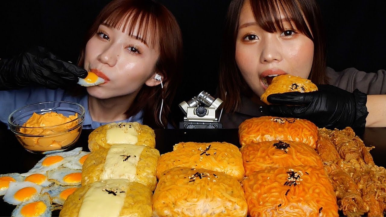 【ASMR】女子2人で大量のプルダック麺生春巻きを食べる🔥🔥【Eating Sounds】Fire Noodles❤️‍🔥