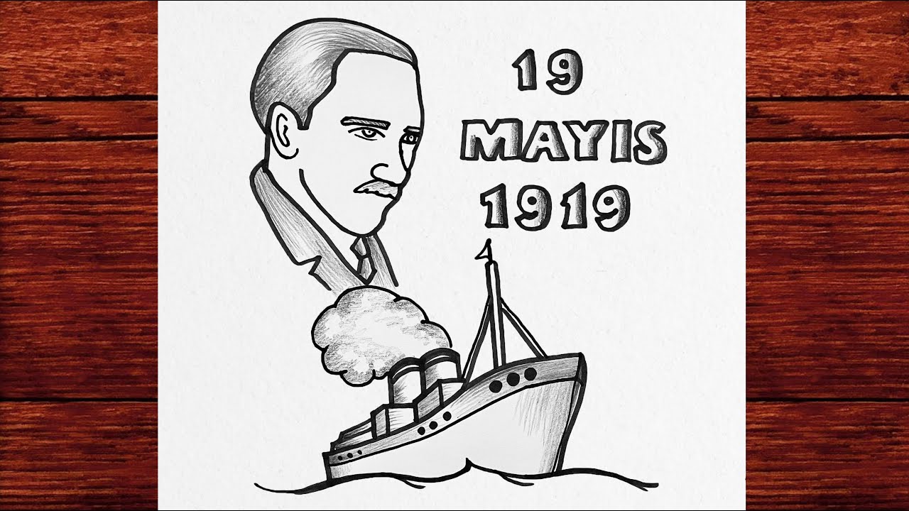 19 Mayıs Resmi Çizimi Kolay Nasıl Yapılır, 19 Mayıs Nasıl Çizilir, Karakalem Bandırma Vapuru Çizimi
