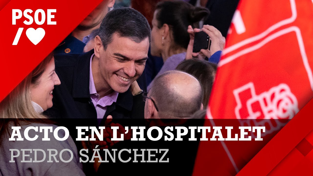 Pedro Sánchez, Salvador Illa, Jaume Collboni y Núria Marín en un acto en L'Hospitalet de Llobregat