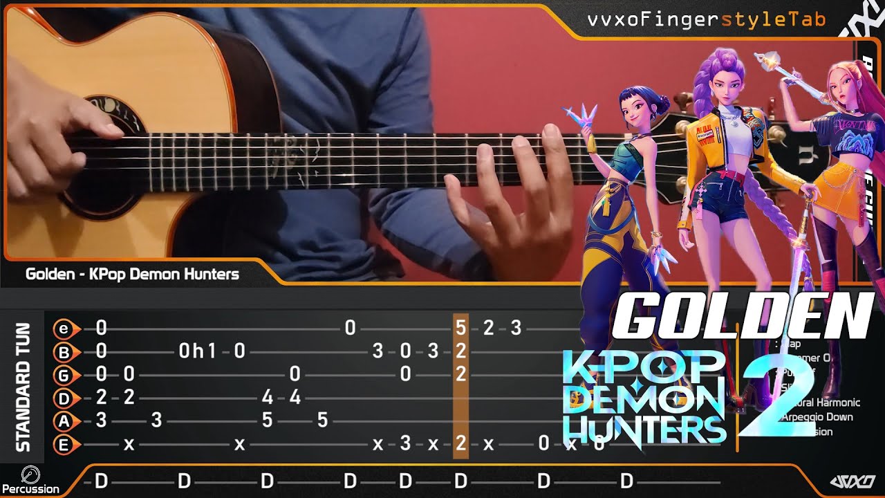 KPop Demon Hunters - Golden by Huntrix played on Acoustic Guitar (Fingerstyle) - TAB Tutorial