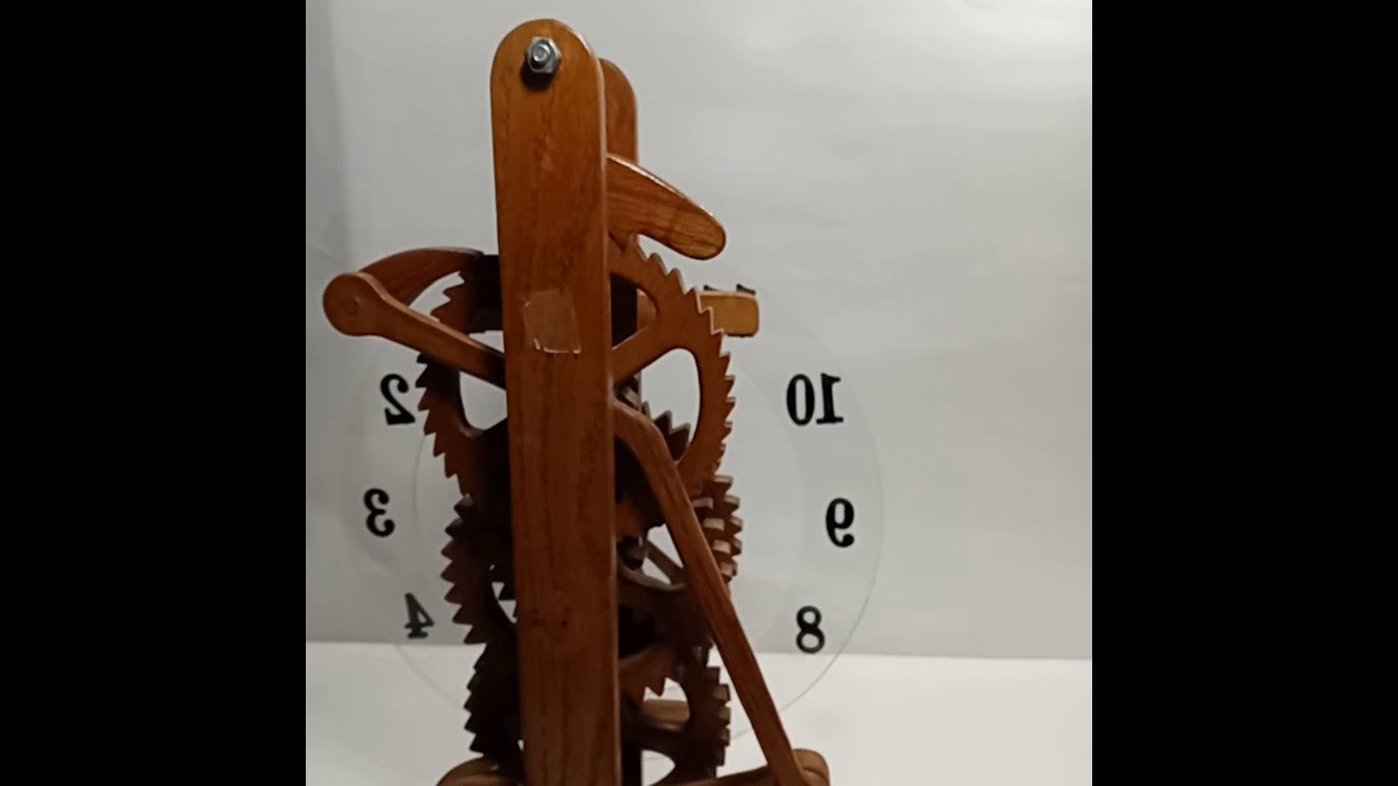 Cool Vintage handmade oak wooden gear clock for sale on Ebay, pre owned