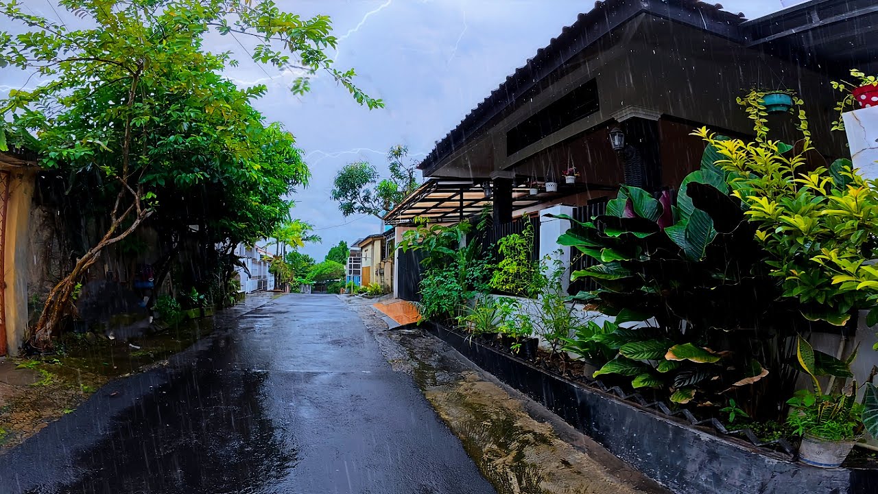 A Quiet Drizzle Walk Through a Peaceful Neighborhood | Real-Time Rain Journey