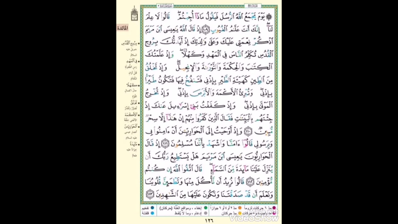 الربع التاسع من سورة المائدة ( يوم يجمع الله الرسل فيقول ماذا أُجبتم...) مكرر خمس مرات