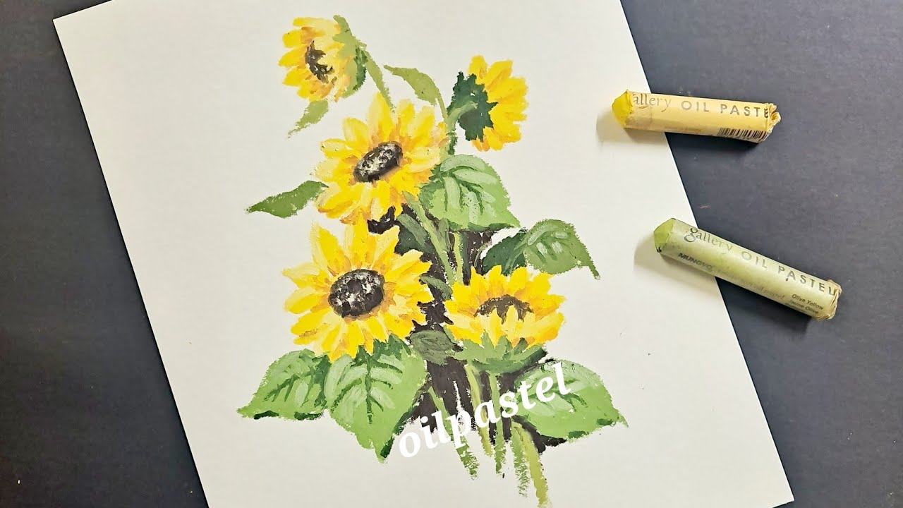 해바라기 그림 그리고 부자되세요. 도화지, 문교 오일파스텔 120색.Drawing sunflowers with oil pastel.
