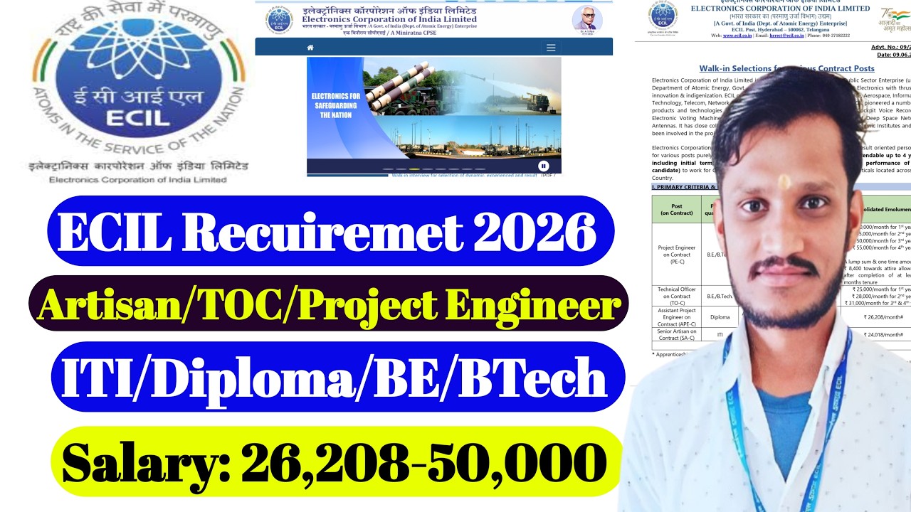 ECIL Recruitment 2026 | Artisan/TOC/Project Engineer Jobs | ITI,Diploma,BE BTech | Ecil Vacancy 2026