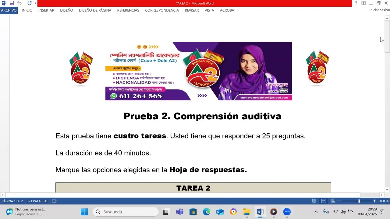 DELE A2 - Prueba 2. Comprensión auditiva TAREA 2 ·#bangla_dele_a2 #dele_a2