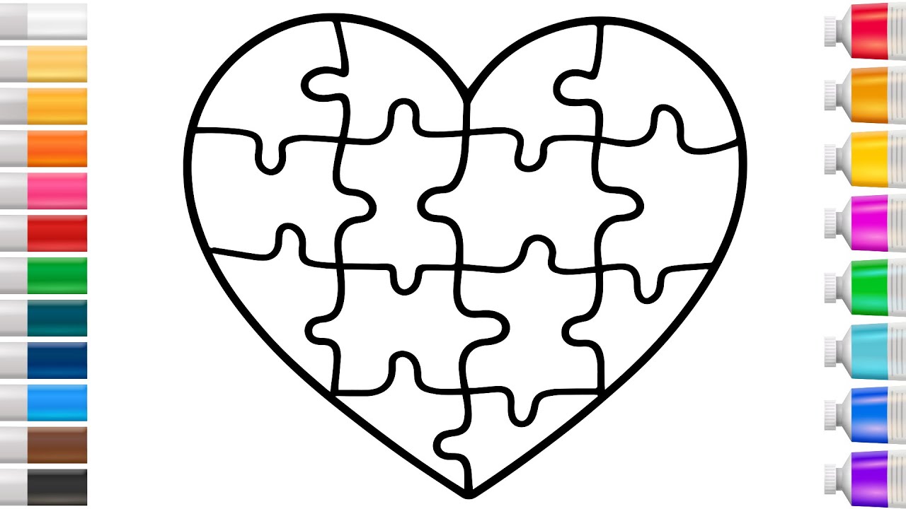 How to Draw a Heart Jigsaw Puzzle |  Easy Step by Step Tutorial