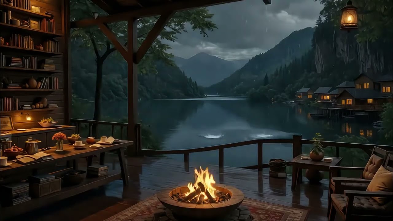 Rainy Mountain-Lake Porch | 4K Seamless Ambience Loop