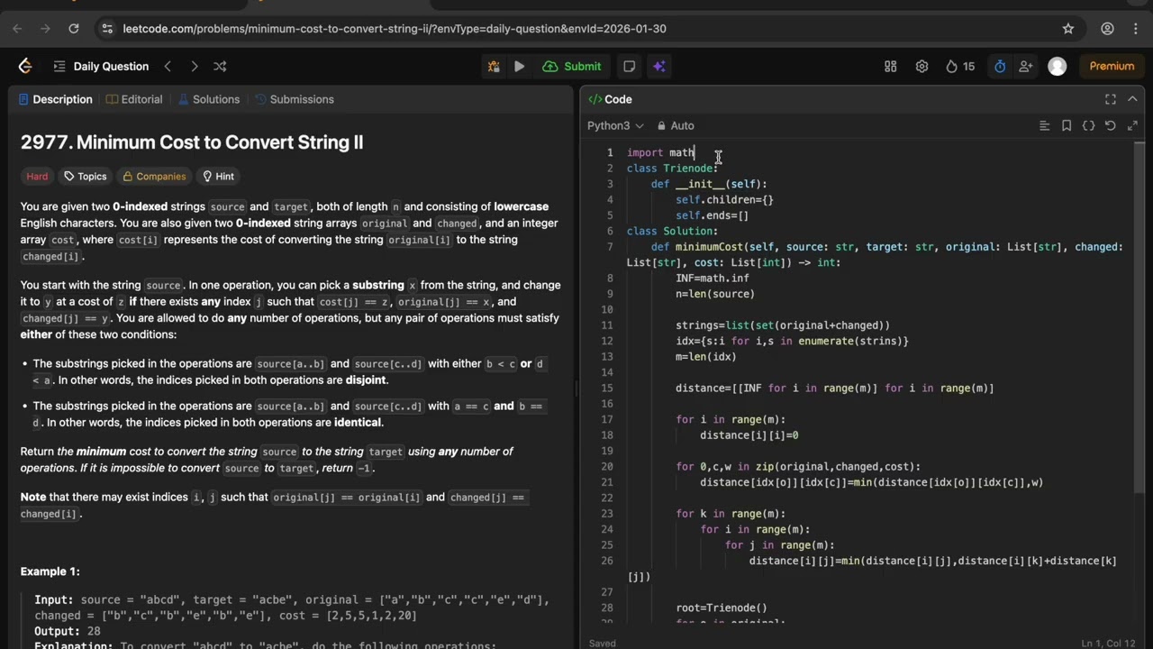 2977. Minimum Cost to Convert String II | Leetcode | Daily Question