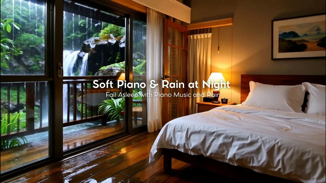 Fall Asleep with Piano Music and Rain | Cozy Night Bedroom Ambience