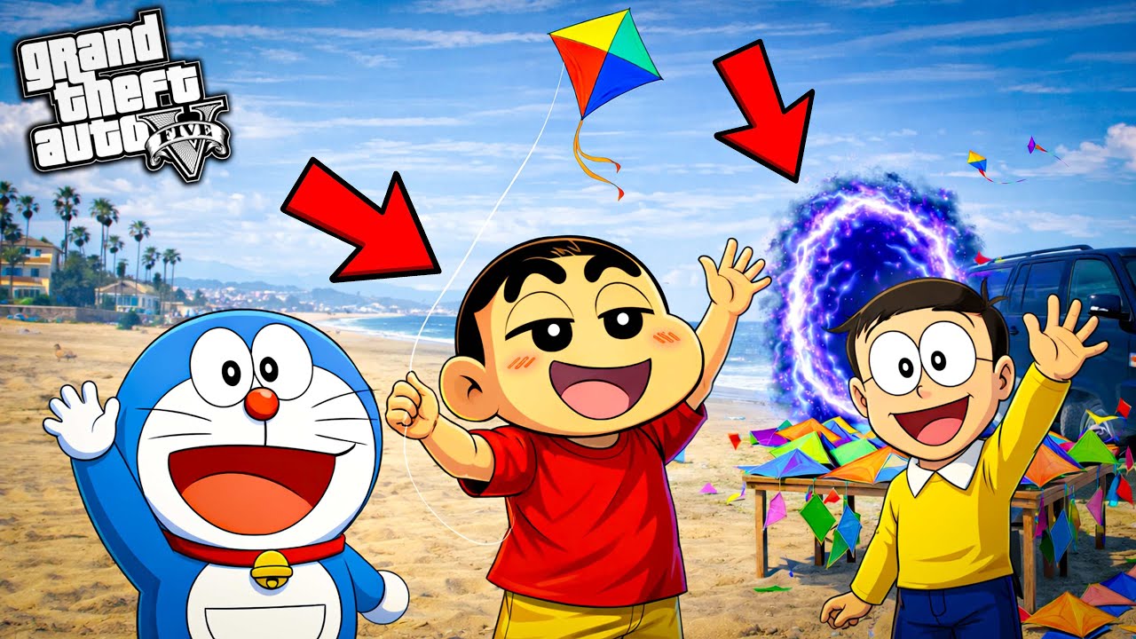 GTA 5 Telugu: Shinchan Kite Flying ESCAPE EVIL GRANDPA! (OBBY) StopHim?😱 in GTA V Roblox