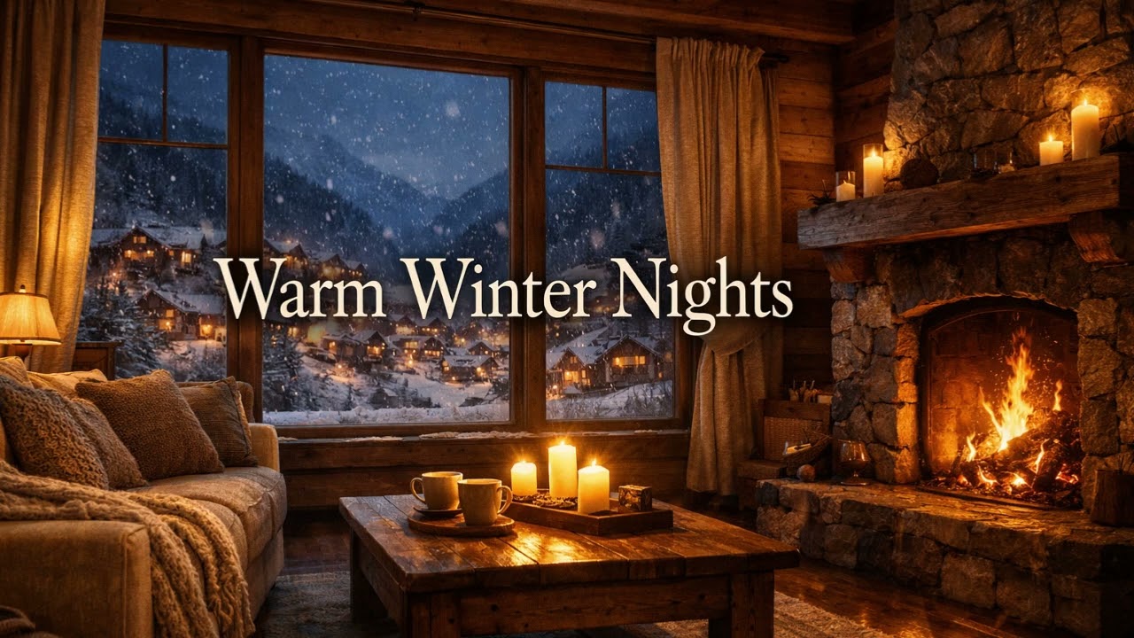 Snowfall Jazz ❄️ Cozy Fireplace Café Ambience | Winter Coffee & Relaxing Jazz Music