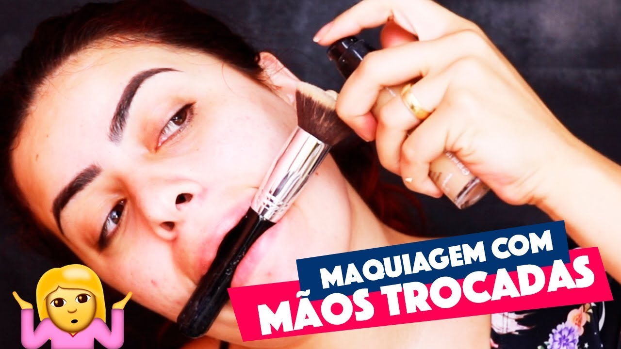 DESAFIO: MAQUIAGEM COMPLETA COM A MÃO TROCADA | KIM ROSACUCA