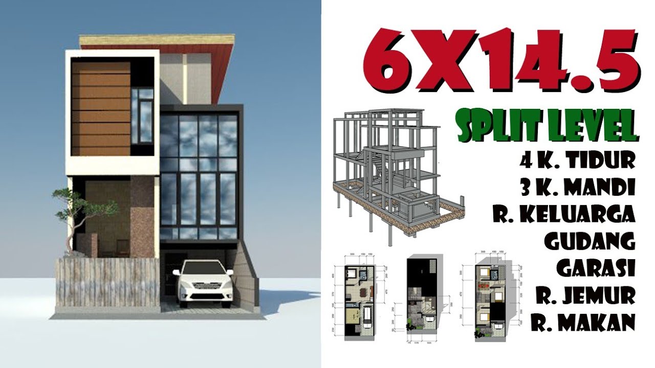 Rumah 2 lantai split level 6x14.5, 4 kamar tidur