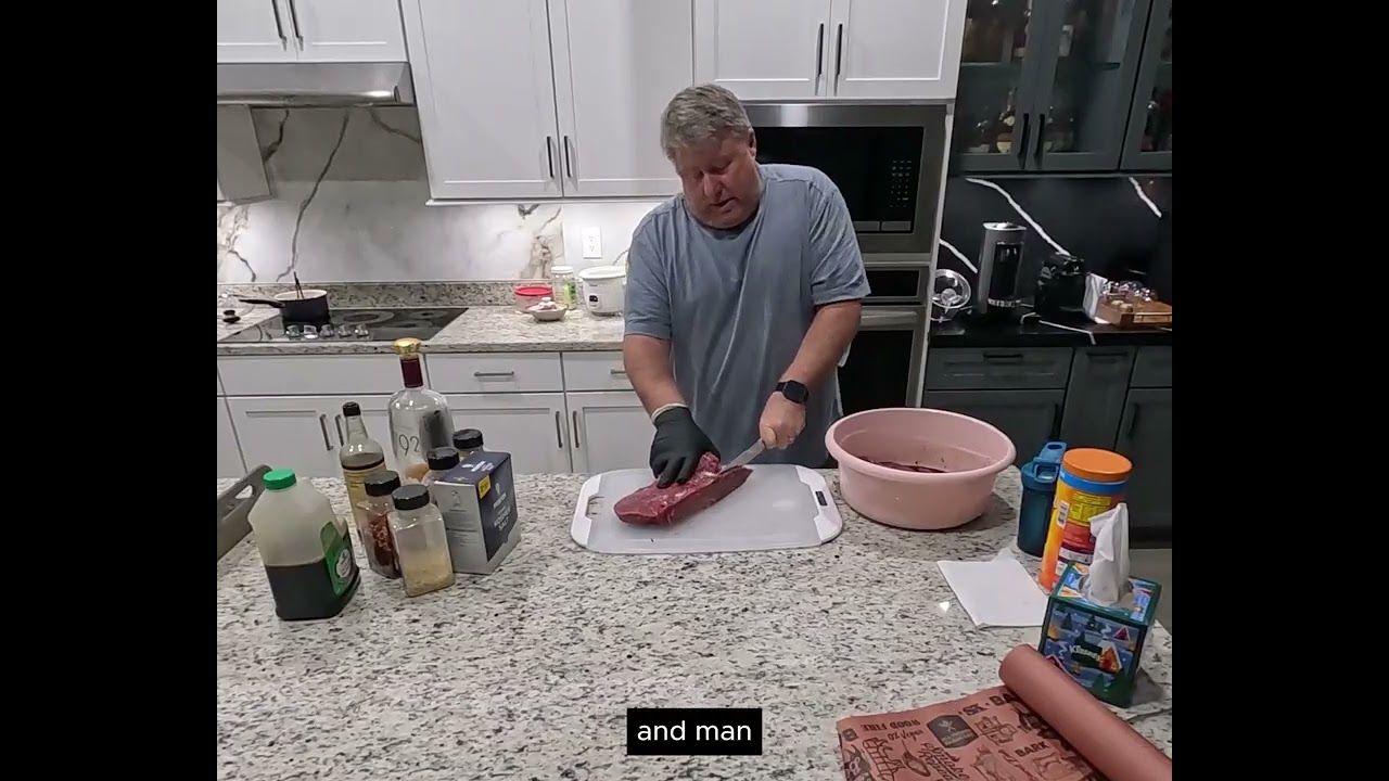 Prepping Bourbon Peppered Saddle Bag Jerky