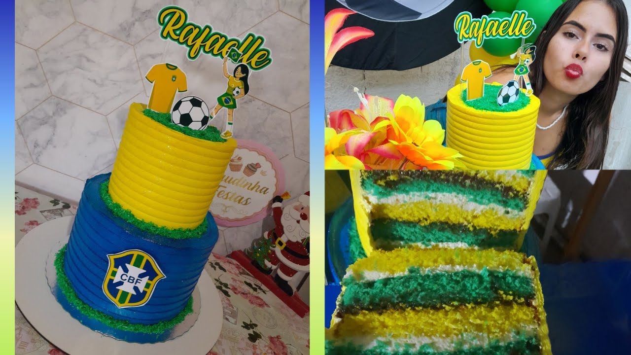 bolo do Brasil 2 andares  bolo lindo do Brasil Rafaelle #faz18 @claudinhafestas500