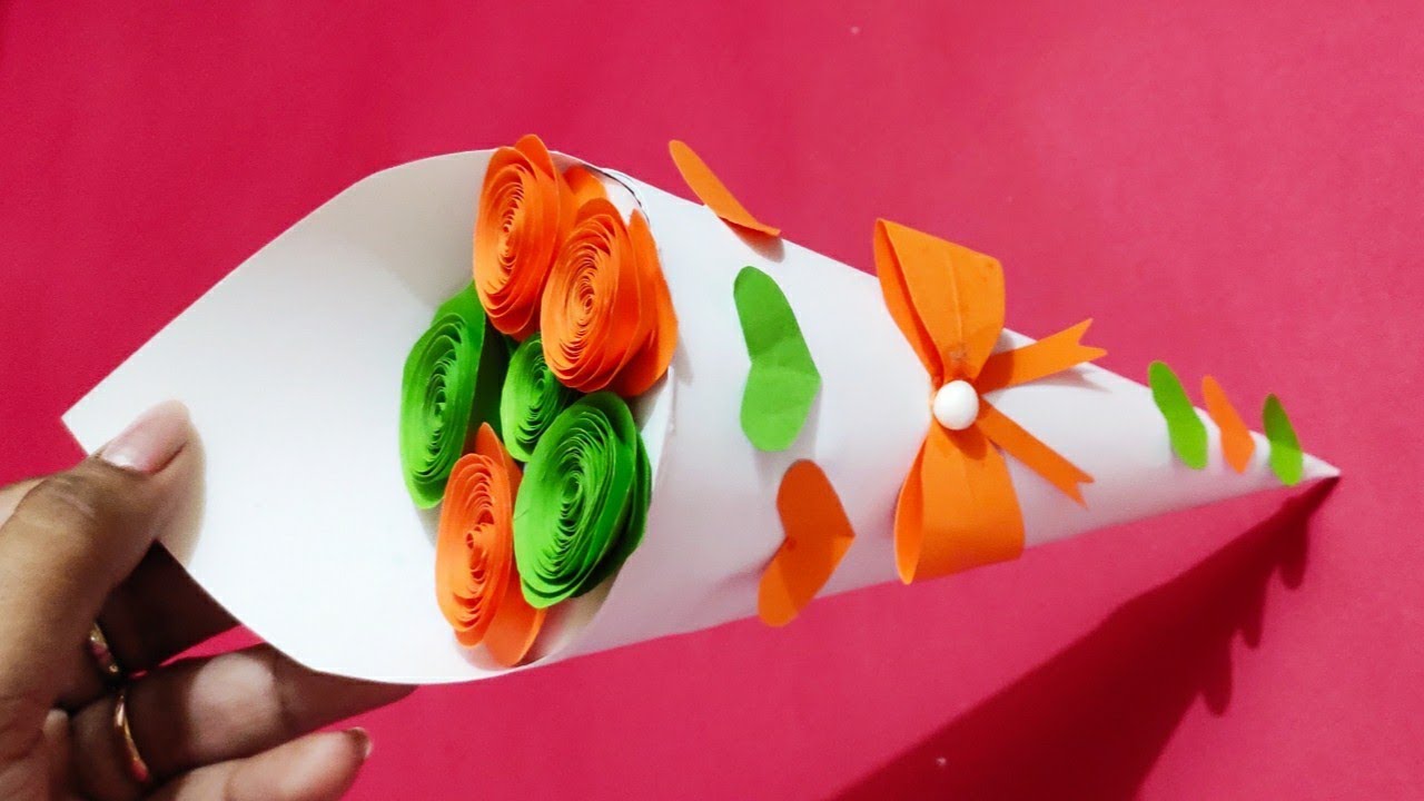 Republic day craft ideas easy/paper flower bouquet/Tricolor craft/independence day craft/guldasta