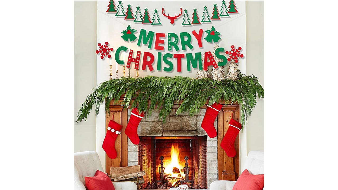 Merry Christmas | PartyWoo Merry Christmas Banner 2 sets, Felt Christmas Tree Bunting