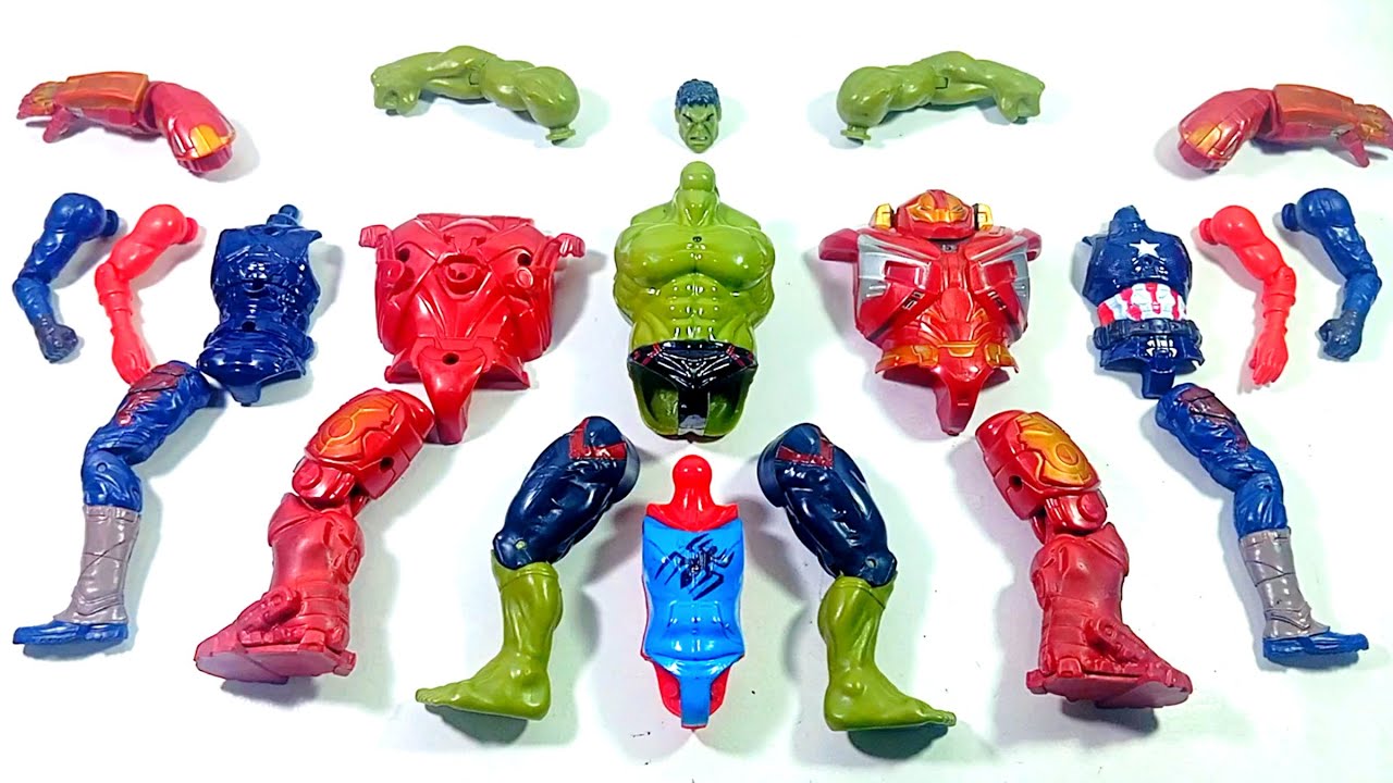 ASSEMBLE SUPERHERO TOYS.. HULK SMASH vs HULK BUSTER vs CAPTAIN AMERICA vs SPIDER HODHI.. 