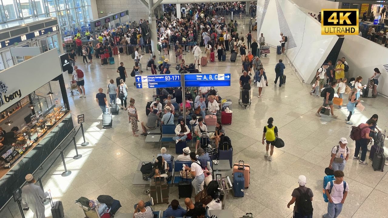 Busy Athens Airport During Peak Season [4K]