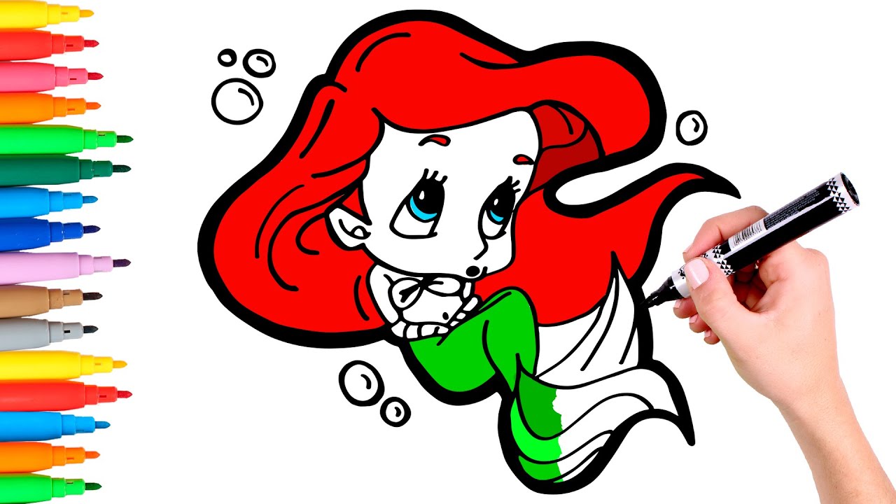Dibuja y Colorea La SIRENITA Ariel de beb&eacute; 🧜&zwj;♀️🌈 Dibujos para ni&ntilde;os