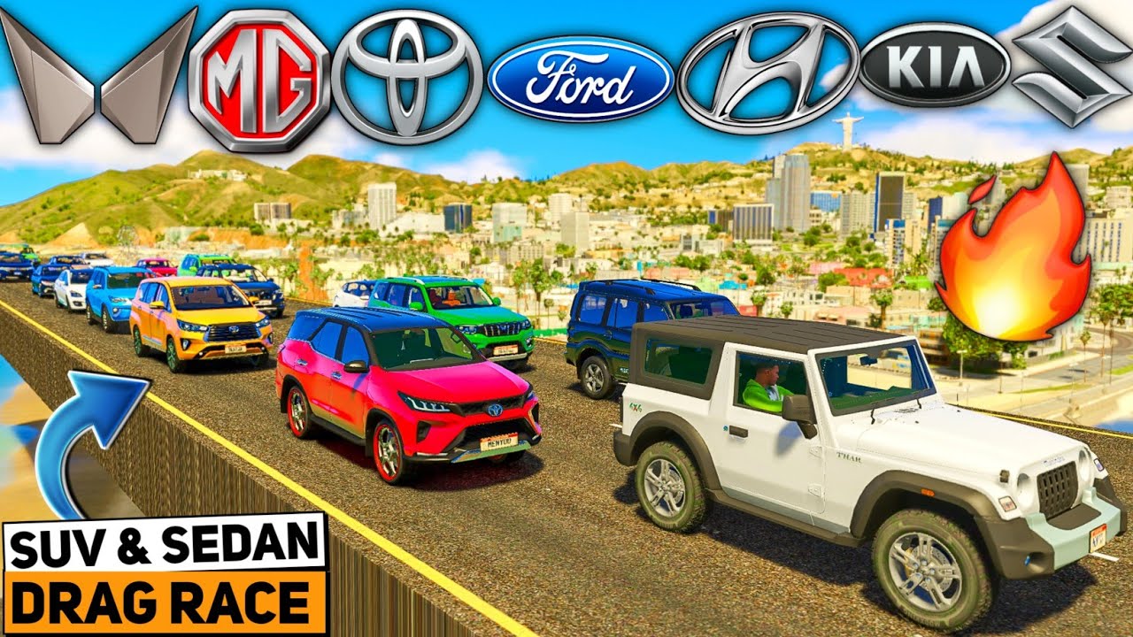 GTA 5: INDIAN SUVs & SEDANs CARS ☁️ SKY RIDE DRAG RACE 🔥 GTA 5 MODS! GTA 5 INDIAN CARS!