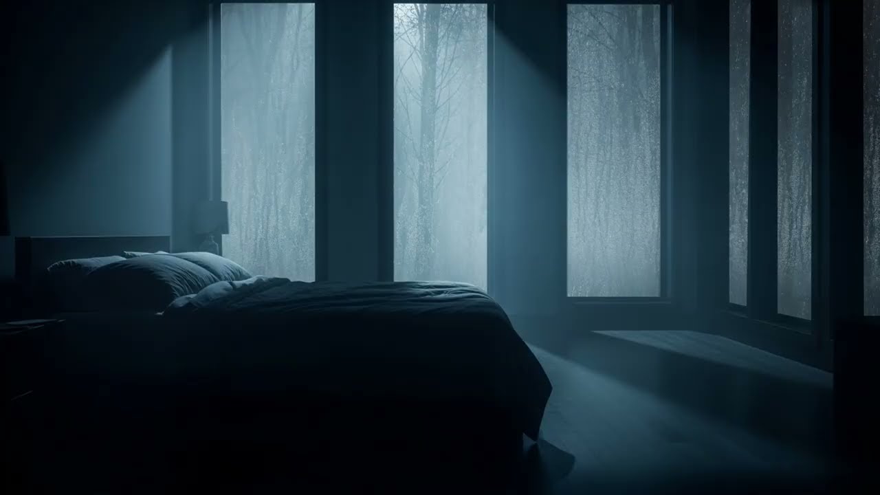 Rain on Window in a Forest Bedroom - Heavy Rainstorm Sounds for Deep Sleep and Study Focus