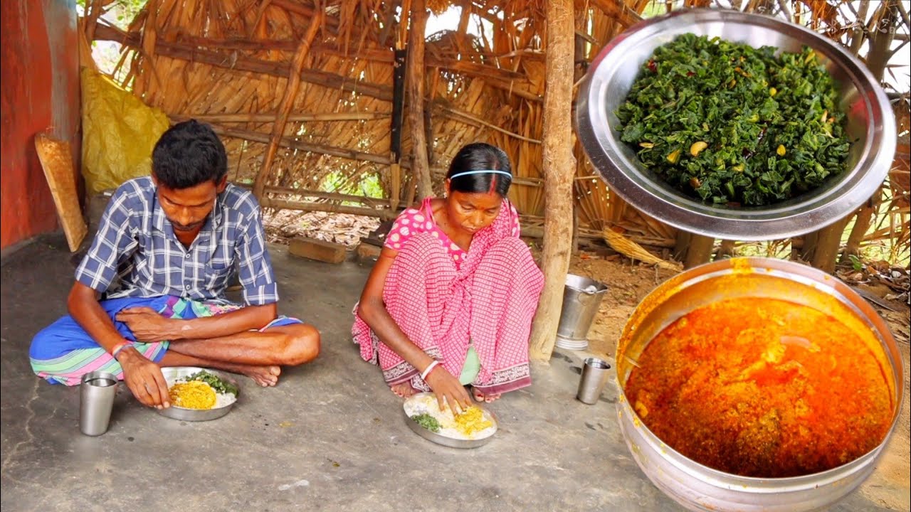 Small Fish Vapa and Lau shak vaji Cooking & eating by santali tribe couple