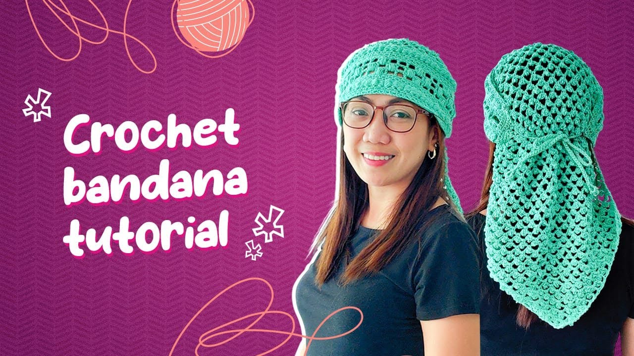 Crochet Bandana #Headscarf #Crochetheadcover #stepbysteptutorial #Easycrochetproject