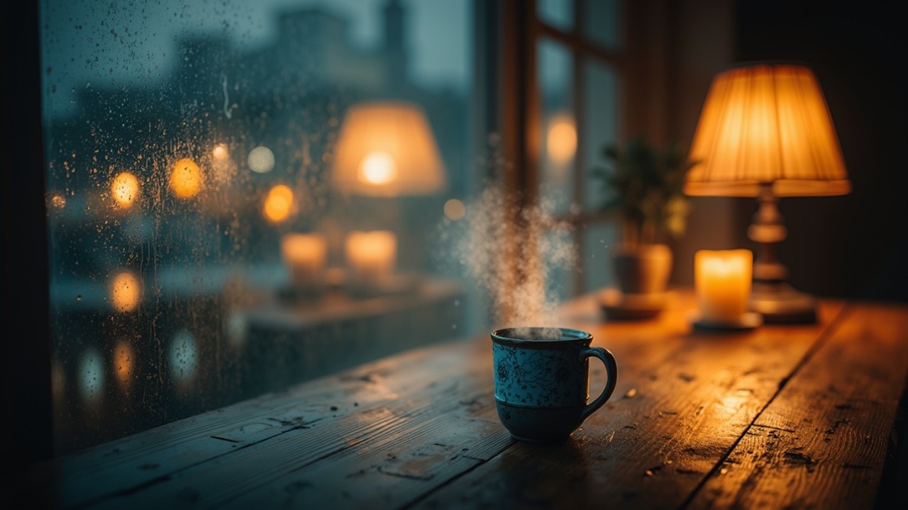 Уютная атмосфера кофейни ☕ Расслабляющая джазовая музыка для учебы и концентрации в дождливую ночь