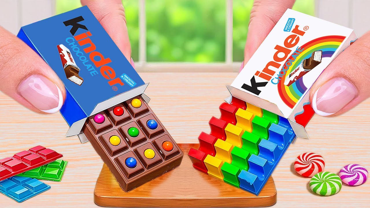 Kinder Chocolate vs Rainbow Cake | Satisfying Miniature Chocolate Cake Challenge & ASMR Dessert