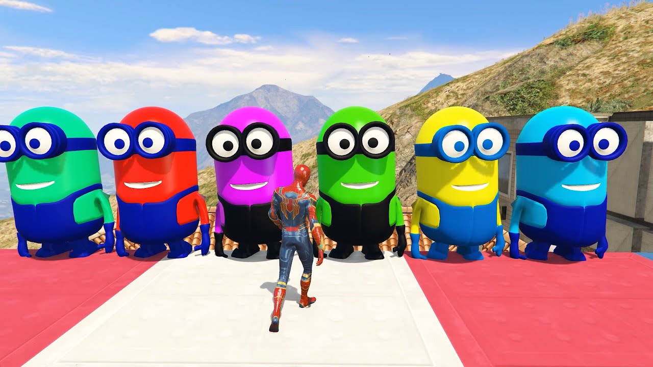 GTA 5 | Crazy Ragdoll - Spiderman On Rainbow Bridge With Minions (Funny Fails Compilations) 1