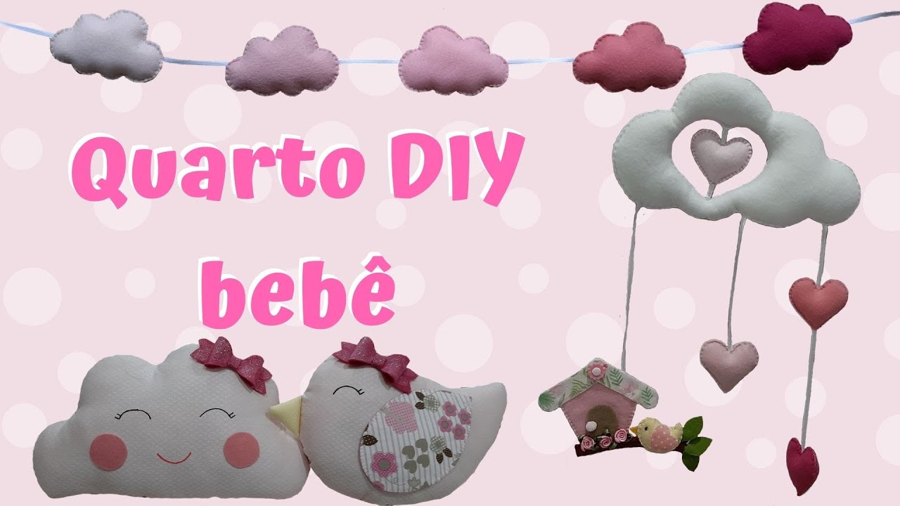 Decoração quarto de bebê | Móbile, cordão de nuvens e almofadas decorativas  | Artes DIY Amanda